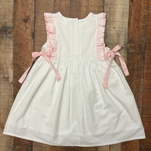 Stitchy Fish Big Sister Dress White Pink Ruffle Bow Girls Multiple Sizes Avail. - Picture 2 of 8